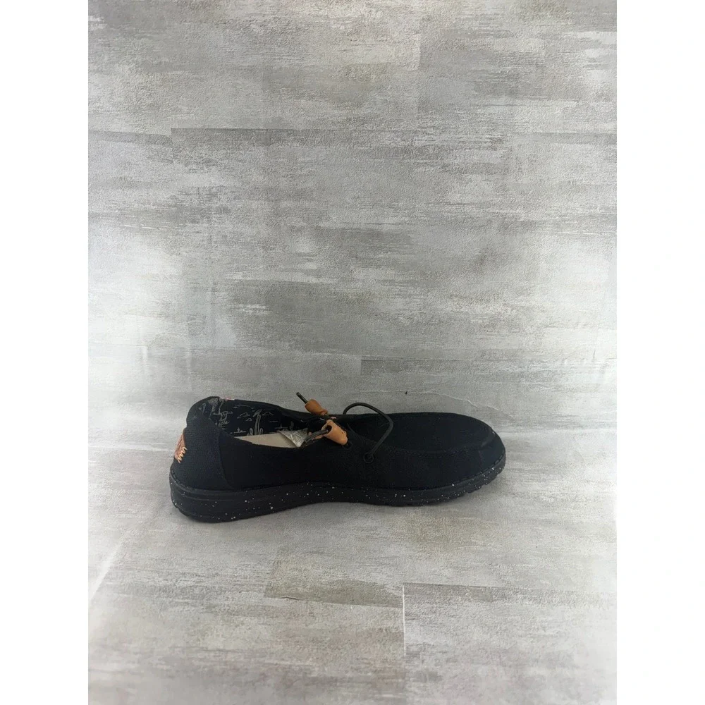 Hey Dude Wendy Washed Black Canvas Slip On Loafers Shoes Women Sz US 9 40297-001